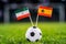 IR Iran - Spain, Group B, Wednesday, 20. June, Football, World Cup, Russia 2018, National Flags on green grass, white football bal