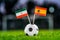 IR Iran - Spain, Group B, Wednesday, 20. June, Football, World Cup, Russia 2018, National Flags on green grass, white football bal