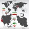 Iran administrative divisions map and Iran flags icon set