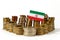 Iran flag with stack of money coins