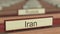 Iran name sign among different countries plaques at international organization