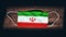 Iran National Flag at medical, surgical, protection mask on black wooden background. Coronavirus Covidâ€“19, Prevent infection,