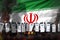 Iran protest stopping concept, police officers in heavy smoke and fire protecting country against demonstration - military 3D