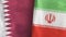 Iran and Qatar two flags textile cloth 3D rendering