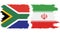 Iran and South Africa grunge flags connection vector