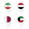 Iran, Yemen, Qatar, Kuwait flag location map pin icon