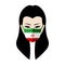 Iranian face mask, Corona Virus Protection. Presenter in woman with face mask from Iran flag