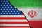 iranian flag on broken wall and half usa united states of america flag, crisis trump president and iran for nuclear atomic risk w