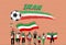 Iranian football fans cheering with Iran flag colors in front of