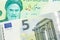 An Iranian rial bill with European money