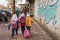 Iranian schoolgirls walk on the streets of Shiraz city, Iran