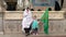 Iranian women and her daughter holding an islamic banner inside Shrine of Fatima Masumeh in Qom, Iran