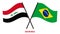 Iraq and Brazil Flags Crossed And Waving Flat Style. Official Proportion. Correct Colors