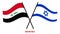 Iraq and Israel Flags Crossed And Waving Flat Style. Official Proportion. Correct Colors