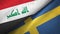 Iraq and Sweden two flags textile cloth, fabric texture