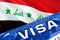 Iraq visa document close up. Passport visa on Iraq flag. Iraq visitor visa in passport,3D rendering. Iraq multi entrance in