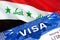 Iraq visa stamp in passport with VISA text. Passport traveling abroad concept. Travel to Iraq concept - selective focus,3D