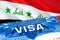 Iraq Visa. Travel to Iraq focusing on word VISA, 3D rendering. Iraq immigrate concept with visa in passport. Iraq tourism entrance