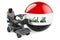 Iraqi flag with indoor powerchair or electric wheelchair, 3D rendering