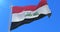 Iraqi flag waving at wind in slow in blue sky, loop