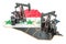 Iraqi map with oil barrels and pumpjacks. Oil production concept