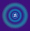 Ð¡ircle openwork mandala. Blue colors. Sign Aum / Om / Ohm in center. Spiritual esoteric symbol.