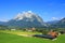 Irdning Village and Grimming Peak of Dachstein Mountains Dachsteingebirge, Alps, Styria, Austria Ã–sterreich