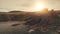 Ireland ancient castle ruin aerial. Sun nobody nature landscape. Ocean bay basalt cliff shore