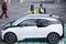 Ireland, Dublin, 03.19.2020, - Police write a fine to a BMW electric car for improper parking or wrong parking at an electric gas