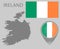 Ireland  flag, blank map and map pointer