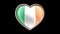 Ireland flag heart isolated on black luma matte. Patriotism