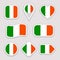 Ireland flag stickers set. Irish national symbols badges. Isolated geometric icons. Vector official flags collection. Sport pages,