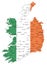 Ireland highly detailed political map with national flag isolated on white background.