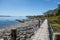 Ireland Landscape with Wooden Pathway on Rocky Beach