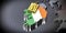Ireland map and flag, gold ingots