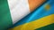 Ireland and Rwanda two flags textile cloth, fabric texture