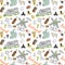 Ireland Sketch Doodles Seamless Pattern. Irish Elements