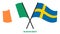 Ireland and Sweden Flags Crossed And Waving Flat Style. Official Proportion. Correct Colors