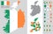 Ireland vector map with flag, globe and icons on white background