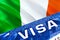 Ireland visa document close up. Passport visa on Ireland flag. Ireland visitor visa in passport,3D rendering. Ireland multi