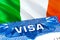 Ireland Visa. Travel to Ireland focusing on word VISA, 3D rendering. Ireland immigrate concept with visa in passport. Ireland
