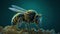 Iridescent Bee Resting on Reflective Surface - Macro Photo