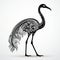 Iridescent Black Bird With Long Neck: Intricate Oriental Minimalism Art