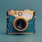 Iridescent Gold Camera With Turquoise And Navy Design