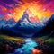 Iridescent Illusions - Mountains gleaming with rainbow hues under a crystalline sky