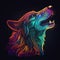 Iridescent Neon Howling Wolf in a Psychedelic World. Perfect for Posters and Wallpapers.