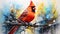 Iridescent Northern Cardinal: A Unique Mural Painting With Shining Yellow Diamond