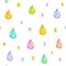 Iridescent rain. Set of color drops for design on a white background. Watercolor drawing. Handwork. Seamless pattern