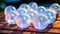 Iridescent Spheres Reflecting Colorful Lights