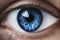 Iris eyes. Blue eye close up. Selective focus. AI generated